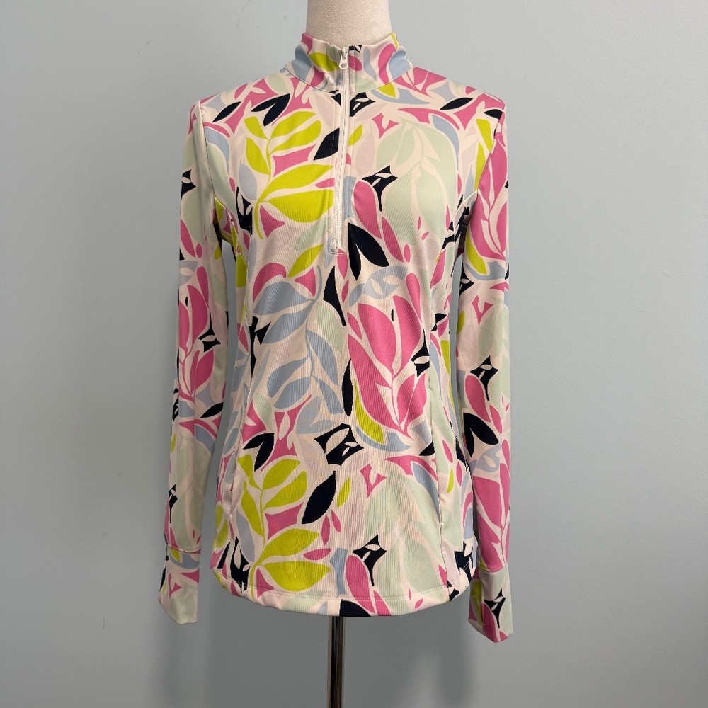 TOMMY BAHAMA PINK BLUE LEAF Long Sleeve Mock‎ Golf Shirt Size S